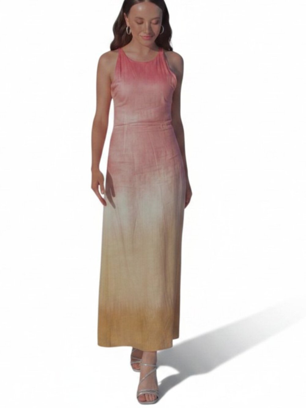 Zara Dress Womens M Pink Ombre Maxi Sleeveless Cross Front Slit Linen Viscose